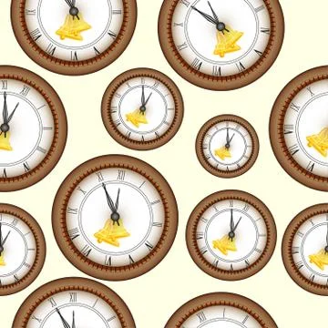 Seamless round clock pattern with christmas elements Stock Illustration