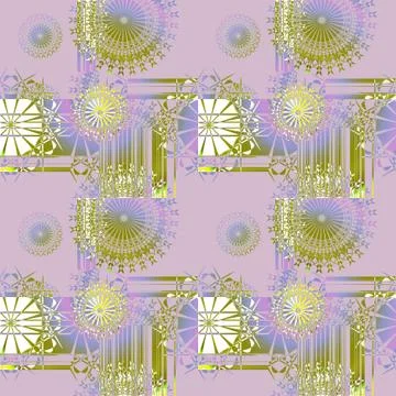 Seamless round ornaments white olive green purple Stock Illustration