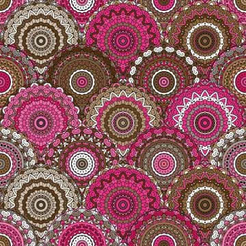 Seamless round pattern for printing on fabric or paper. Hand drawn background Stock Illustration