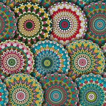 Seamless round pattern for printing on fabric or paper. Hand drawn background Illustrazione stock