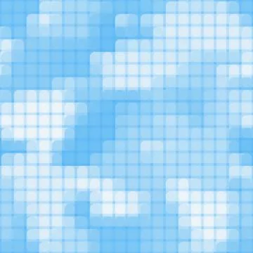 Seamless rounded pixel art clouds texture. Vector blue sky background Illustrazione stock