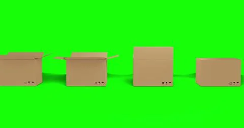 Seamless row of brown cardboard boxes with lids closing on green background Illustrazione stock