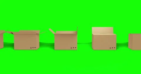Seamless row of brown cardboard boxes with lids opening on green screen イラスト素材