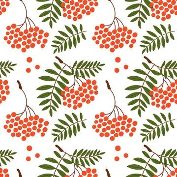 Seamless Rowan Berry Pattern with Red Clusters and Green Leaves Stockillustratie