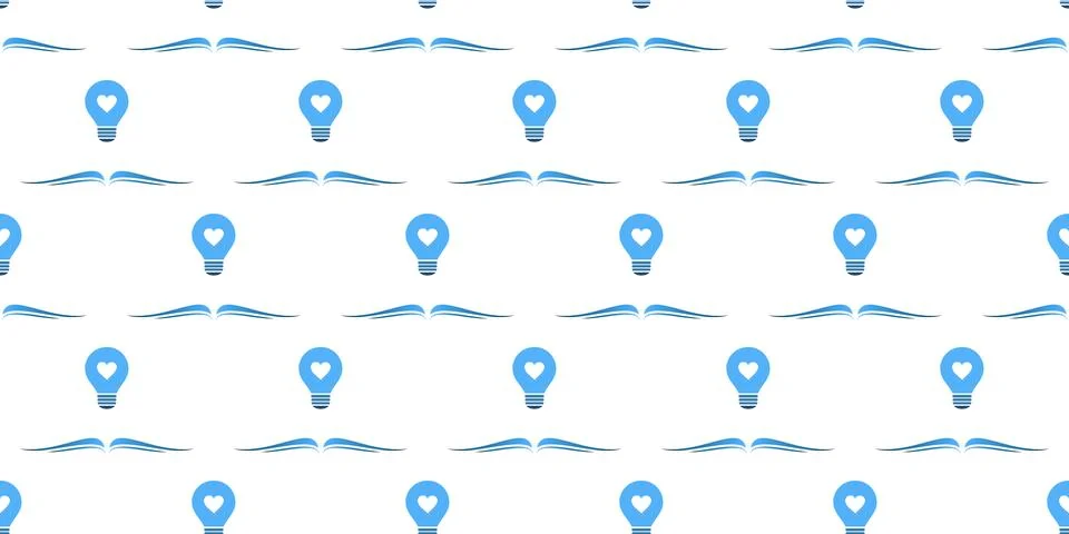 Seamless Rows of Simple Open Blue Books with Light Bulbs Above - Modern Sty.. Stock Illustration