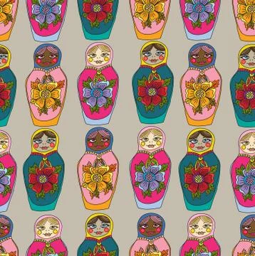 Seamless russian dolls pattern Stock Illustration