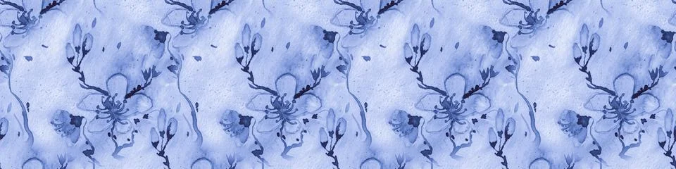 Seamless Sakura Pattern. Apple Wallpaper. Blue Stock Illustration