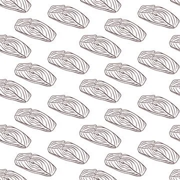 Seamless Salmon pattern in line art style. Piece of red fish. Repeated wallpaper Stock Illustration
