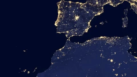 Seamless satellite zoom out from Strait of Gibraltar at night Stock-Footage 337139332