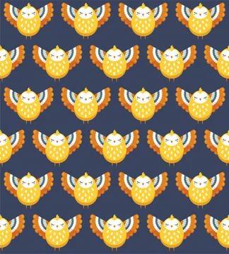 Seamless scandinavian pattern of multicolored owl bird Stock Illustration