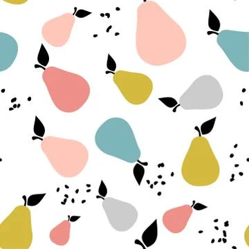 Seamless scandinavian pattern with pastel colored pears. Nordic design Illustrazione stock