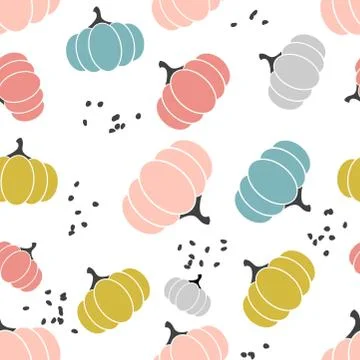 Seamless scandinavian pattern with pastel colored pumpkins. Nordic design Stock-Illustration