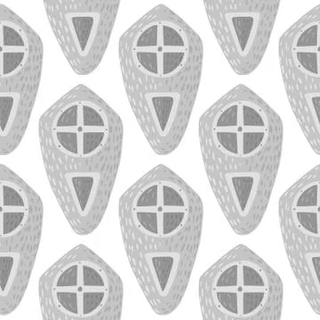 Seamless scandinavian pattern with shield ornament. Isolated weapon print in  Stock Illustration