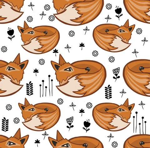 Seamless scandinavian pattern. Vector kids background with fox Illustrazione stock