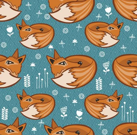 Seamless scandinavian pattern. Vector kids background with fox and different ele Stock Illustration