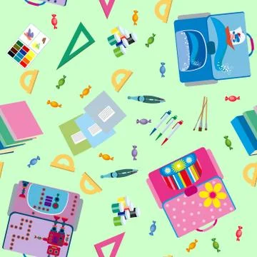 Seamless school pattern. Background with school objects 스톡 일러스트