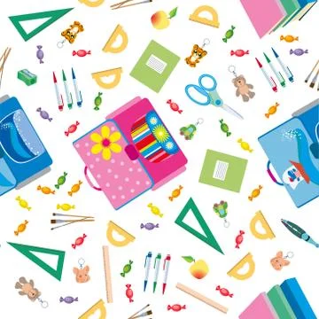 Seamless school pattern. Background with school objects Stock Illustration