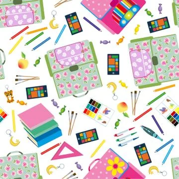 Seamless school pattern. Background with school objects Stock Illustration