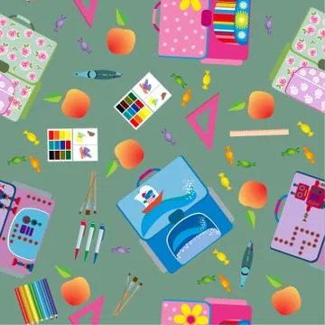 Seamless school pattern. Background with school objects Stock Illustration