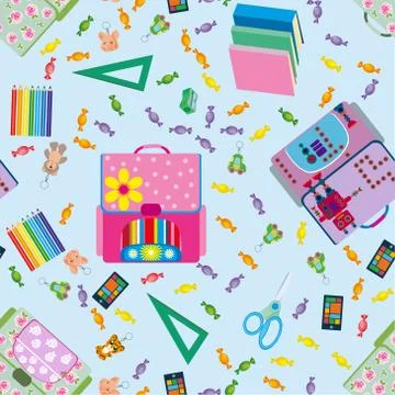 Seamless school pattern. Background with school objects Illustrazione stock