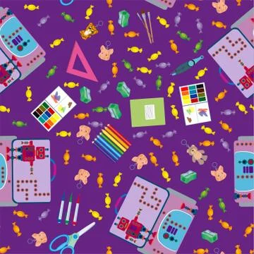 Seamless school pattern. Background with school objects Stock Illustration