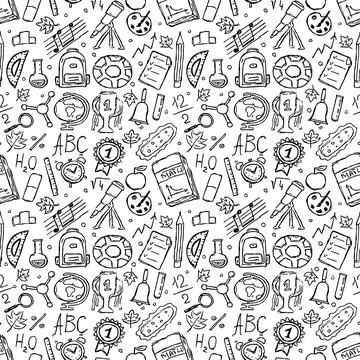 Seamless school pattern. Hand drawn doodle school background Stock Illustration