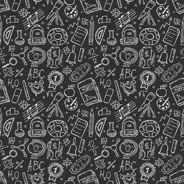 Seamless school pattern. Hand drawn doodle school background Stock Illustration