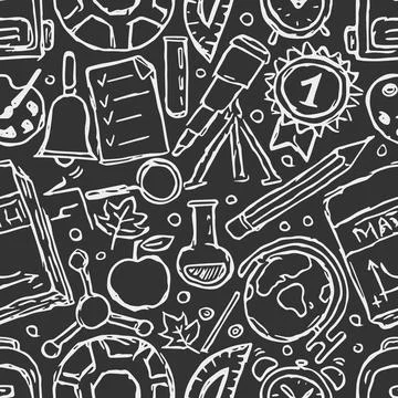 Seamless school pattern. Hand drawn doodle school background Stock Illustration