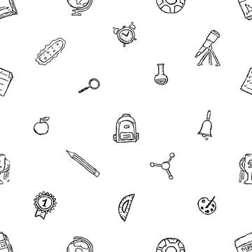 Seamless school pattern. Hand drawn doodle school background Stock Illustration