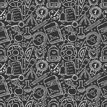 Seamless school pattern. Hand drawn doodle school background Stock Illustration