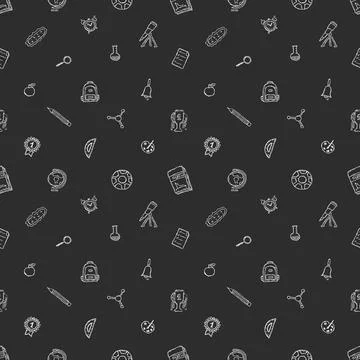Seamless school pattern. Hand drawn doodle school background Stock Illustration