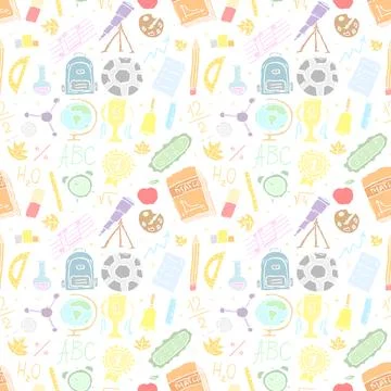 Seamless school pattern. Hand drawn doodle school background Stock Illustration
