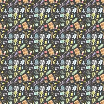 Seamless school pattern. Hand drawn doodle school background Stock Illustration