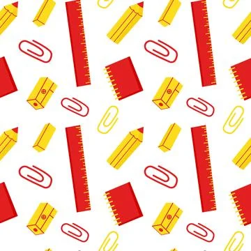 Seamless school pattern with liner and pencil. Students style background for Stock Illustration