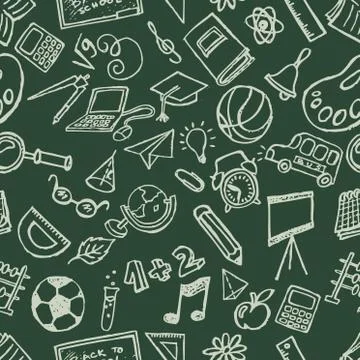 Seamless school stuff doodles hand drawn background Stock Illustration