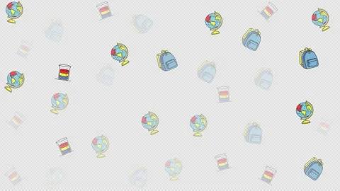 Seamless school supplies pattern with backpacks and globes Video stock 342952967