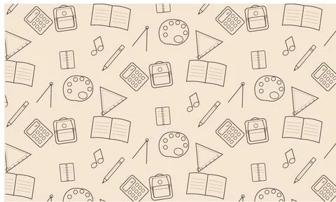 Seamless School Supplies Pattern in Playful Doodle Style Stock Illustration