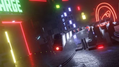 Seamless sci-fi loop in futuristic city Video stock 122197814