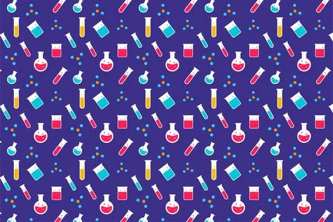 Seamless science pattern background vector with molecular basis and test tube Stock Illustration