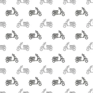 Seamless Scooter Pattern Grey Scooters Isolated on White Background. Seaml... 写真素材