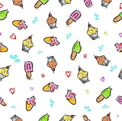 Seamless scribble pattern pink, purple, red, brown, yellow and green, ice cre Stock Illustration