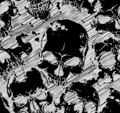 Seamless scribble skull pattern. Stock Illustration