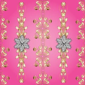 Seamless. Scroll decorative vintage elements. Doodle, sketch, scribble on pink, Illustrazione stock