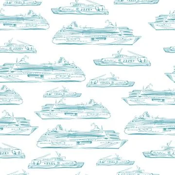 Seamless sea hand drawn pattern with ships Stock Illustration
