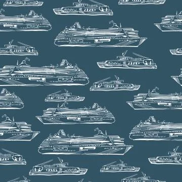 Seamless sea hand drawn pattern with ships Stock Illustration