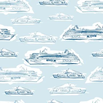 Seamless sea hand drawn pattern with ships 스톡 일러스트