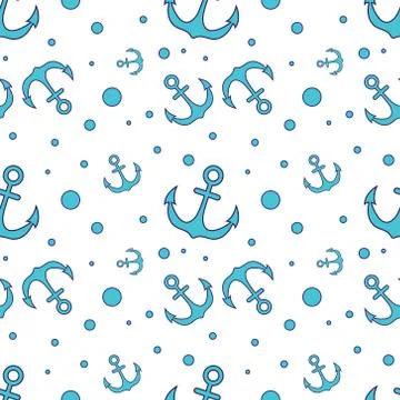 Seamless sea pattern with an anchor and water bubbles. On a white background. Stock Illustration