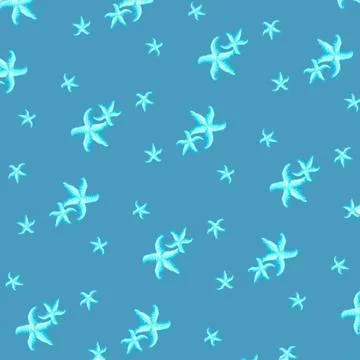 Seamless sea pattern with blue starfish. Stock Illustration