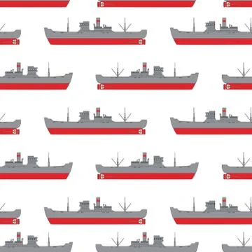 Seamless sea pattern with the cargo steamships shipping delivering goods. Stock Illustration