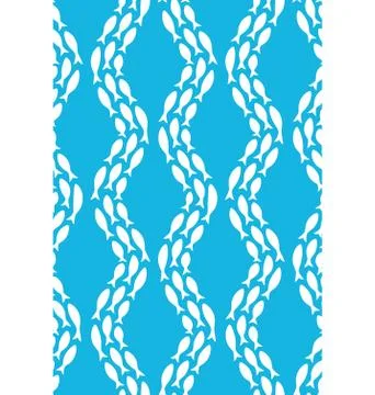 Seamless sea pattern with school of white fishes on blue Stock Illustration